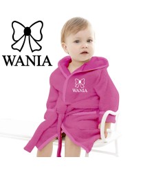 Baby and Toddler Baby Bow With Custom Text Design Embroidered Hooded Bathrobe in Contrast Color 100% Cotton
